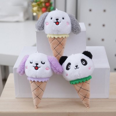 网红可爱萌冰激凌狗狗熊猫挂件毛绒玩具公仔包包挂饰钥匙扣